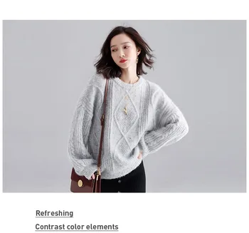 

Dongdaemun twist sweater women autumn and winter 2020 new lazy texture loose round neck outer wear base sweater
