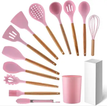

12pcs/set Silicone Non-stick Kitchenware Heat Resistant Cookware Cooking Tool Spatula Ladle Egg Beaters Spoon Soup Utensils