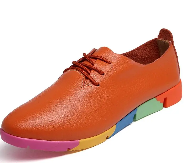 Plardin/Женская обувь на плоской подошве; сезон весна; модная удобная обувь из натуральной кожи на плоской подошве; женская обувь без застежки; Цвет Зеленый, Изумрудный; zapatos mujer - Цвет: Оранжевый