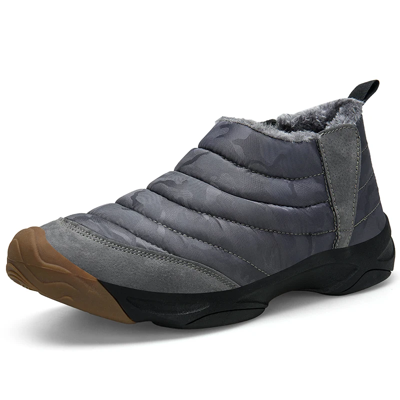 SITAILE/теплая водонепроницаемая Новая модная зимняя обувь; мужские однотонные зимние ботинки; мужская обувь с плюшевой подкладкой; нескользящая подошва - Цвет: Серый