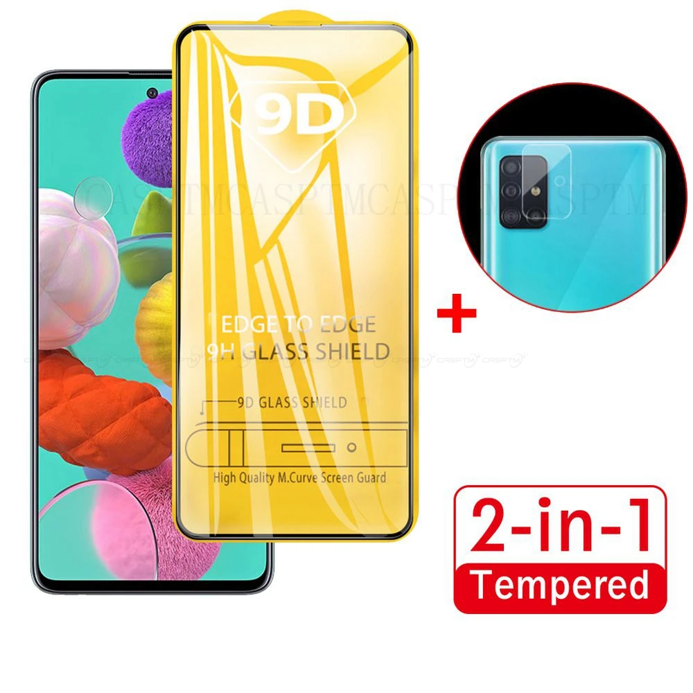 2 в 1 9D закаленное стекло для samsung Galaxy A51 A71 Экран Задняя камера объектив полное
