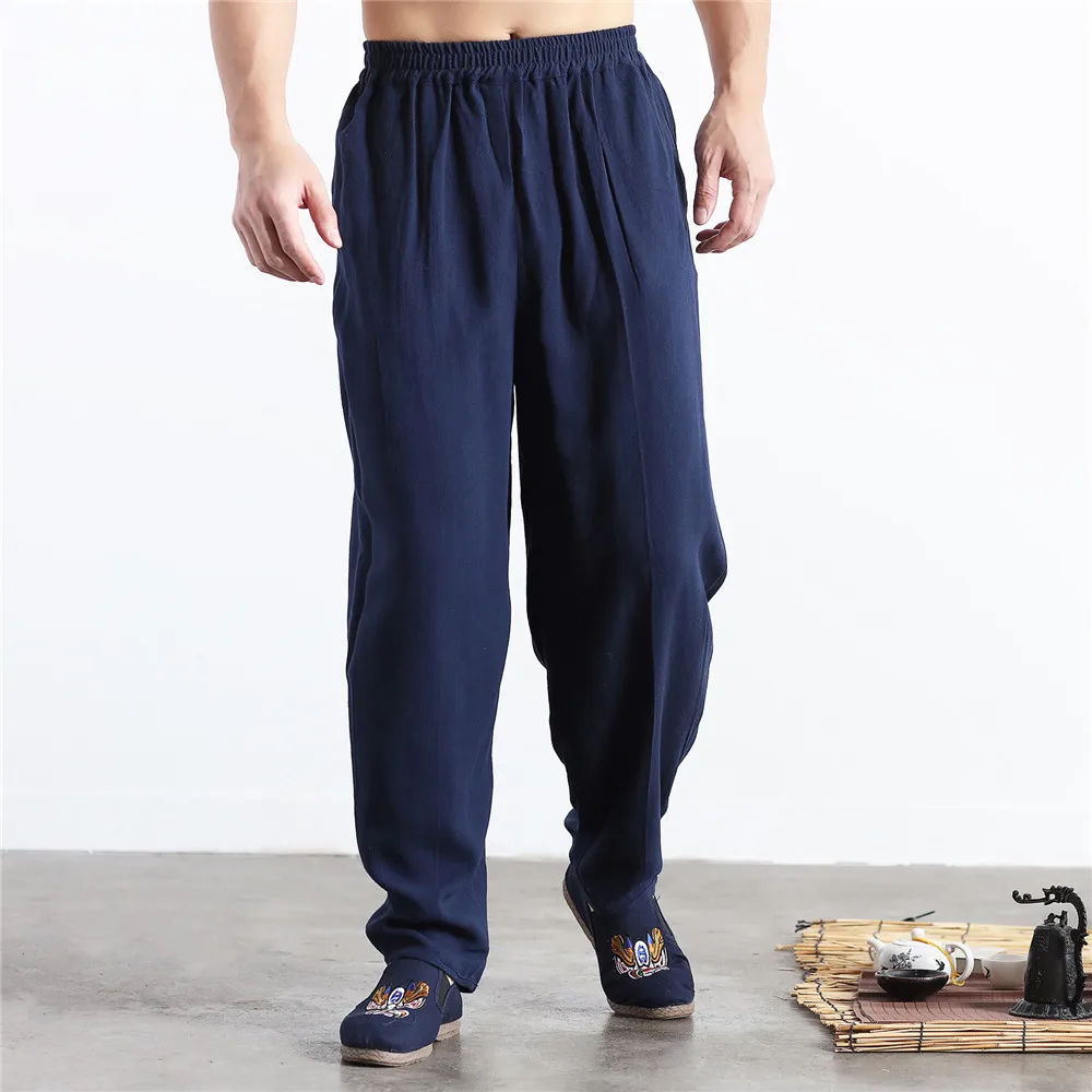 Мужские свободные хлопковые льняные брюки удобные повседневные широкие льняные брюки мужские мягкие натуральные льняные штаны эластичная талия 4 цвета