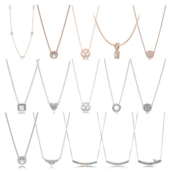 

PDB XL 02 100% 925 Sterling Silver Model HEARTS OF WINTER FOREVER Vintage Allure FAIRYTALE TIARA Glamour Necklace For Women