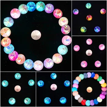 

Glass crystal 8mm 10mm jelly candy AB & rainbow colors mix Rivoli round shape Glue on rhinestone beads handicraft diy trimming