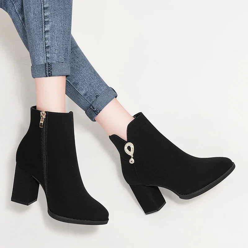 

Centennial Warm Short Boots round-Toe Square Heel Boots Side Zipper Fashion WOMEN'S Boots Waterproof Platform WOMEN'S Shoes 1773