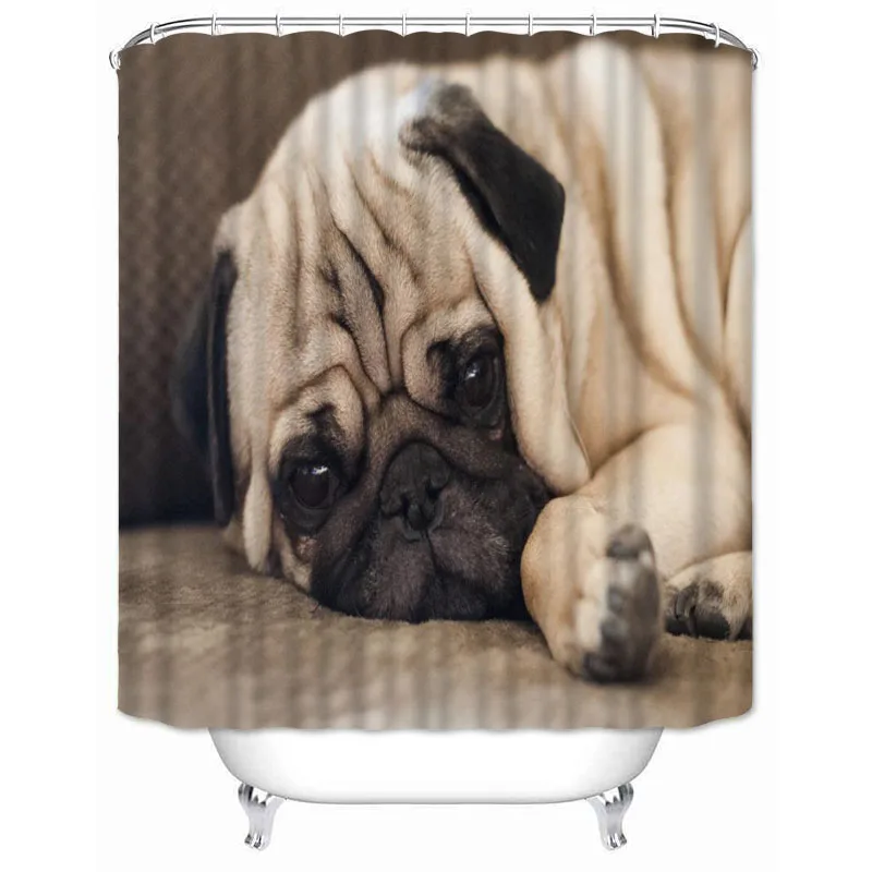 Musife Custom High Quality Pug Cute Dog Shower Curtain Waterproof Bathroom Polyester Fabric Bathroom Curtain