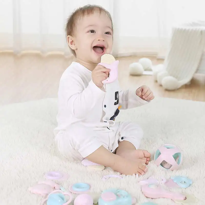 9-11Pcs Crib Baby Rattle 0-12 Months Newborn Bells Teether Baby Soft Hand Shaking Ring Educational Toy For Children Gifts