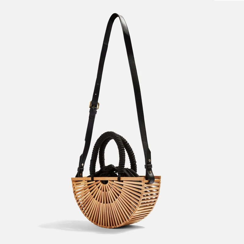 Bolsa de Praia ao ar Estilo Antigo Moda Criativa Bambu Tecido Bolsa um Ombro Crossbody Rattan Livre Ambiental