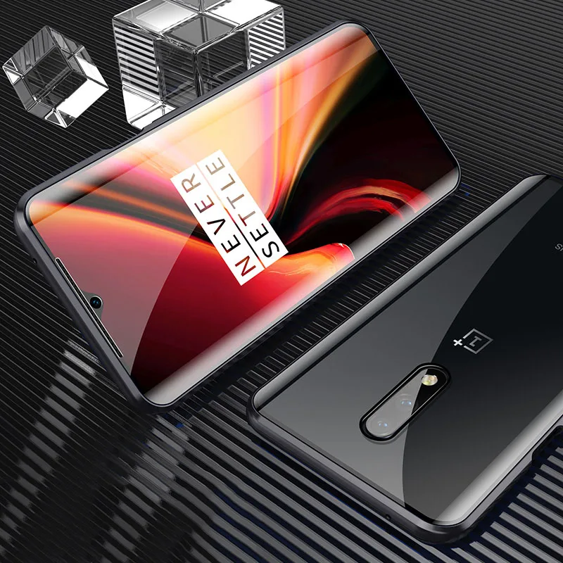 360 Полный Магнитный чехол для телефона Oneplus 7 Pro Алюминиевый металлический чехол-бампер двухсторонняя, для стекла чехол для Oneplus 7 Pro 1+ 7 - Цвет: Black