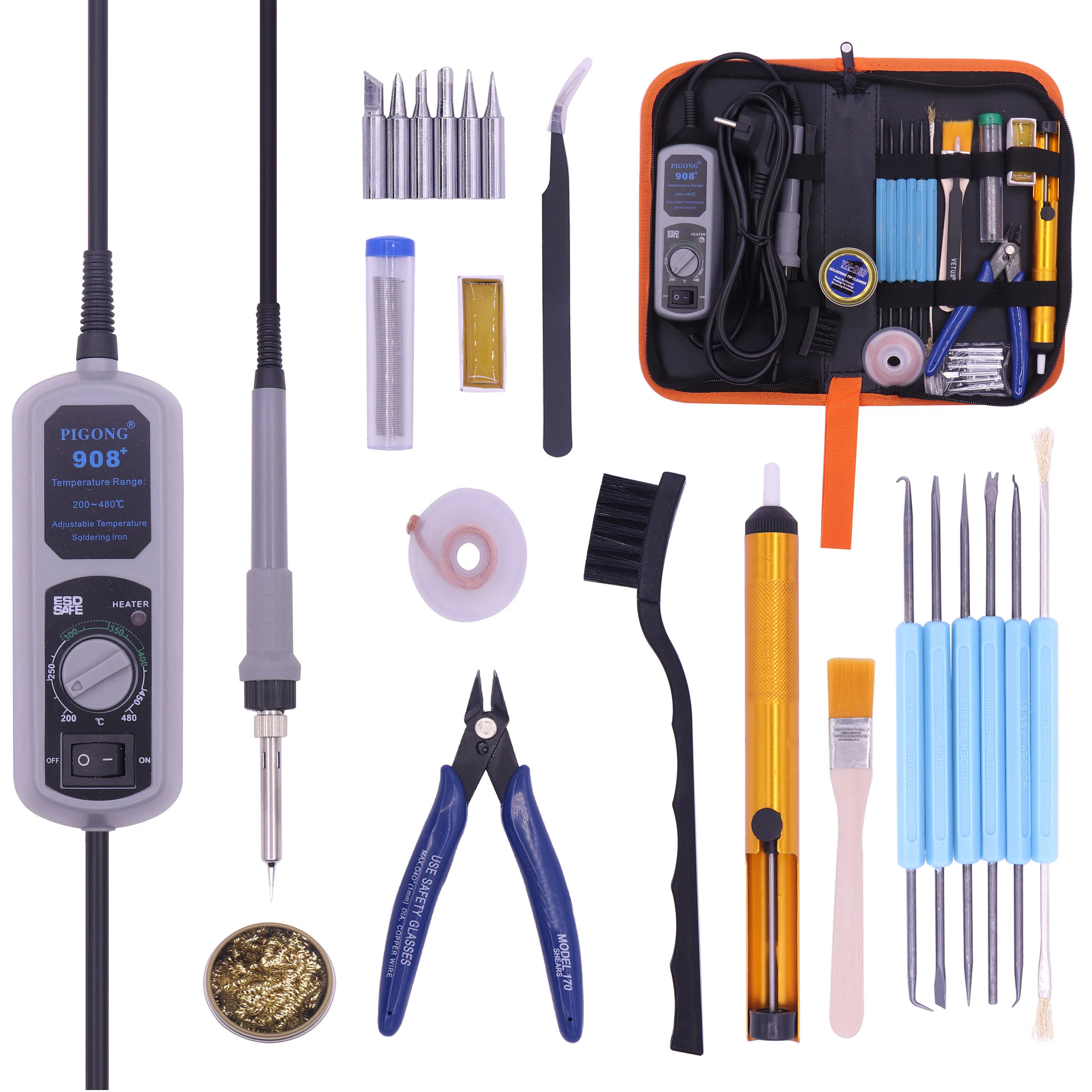 

PIGONG 908+ LED Digital Soldering Station Mini Portable Adjustable Electric soldering iron Welding tools kit set