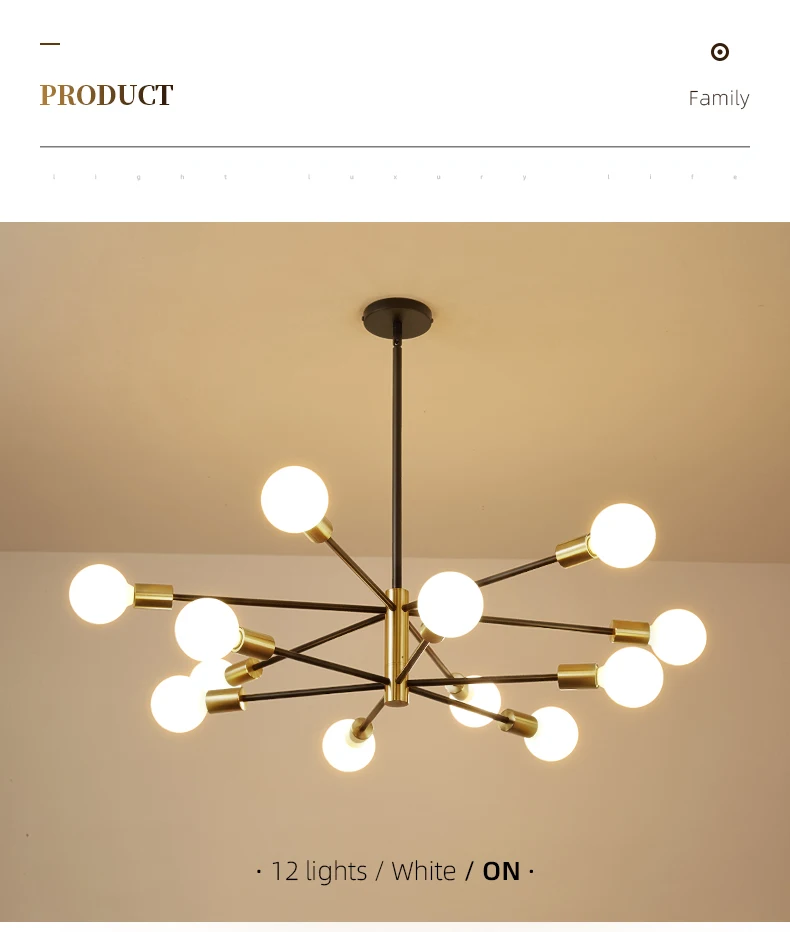 gold chandelier Nordic Pendant Lamp Black Chandeliers for Living Room Bedroom Ceiling Decor Iron Art Match Variety of Bulbs Home Indoor Lighting dining room lights