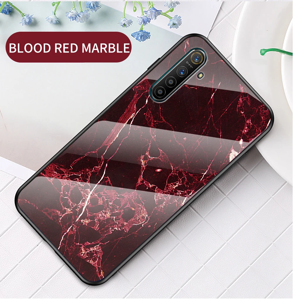 Marble Tempered Glass Case for Realme XT Case 6.4 inch Fashion Soft Bumper Hard Phone Back Cover for Realme X2 Case