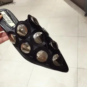 

2020 fashion new tide sequins wear Baotou drag wild pointed Korean flat-bottom Muller slippers spring and autumn women's shoes