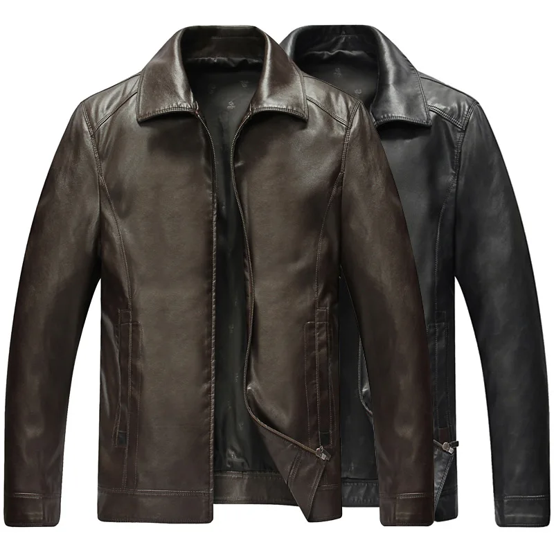 

Middle-aged Men Fold-down Collar Leather Coat Jacket Men 2019 Spring And Autumn New Style Casual Leather Coat Dad