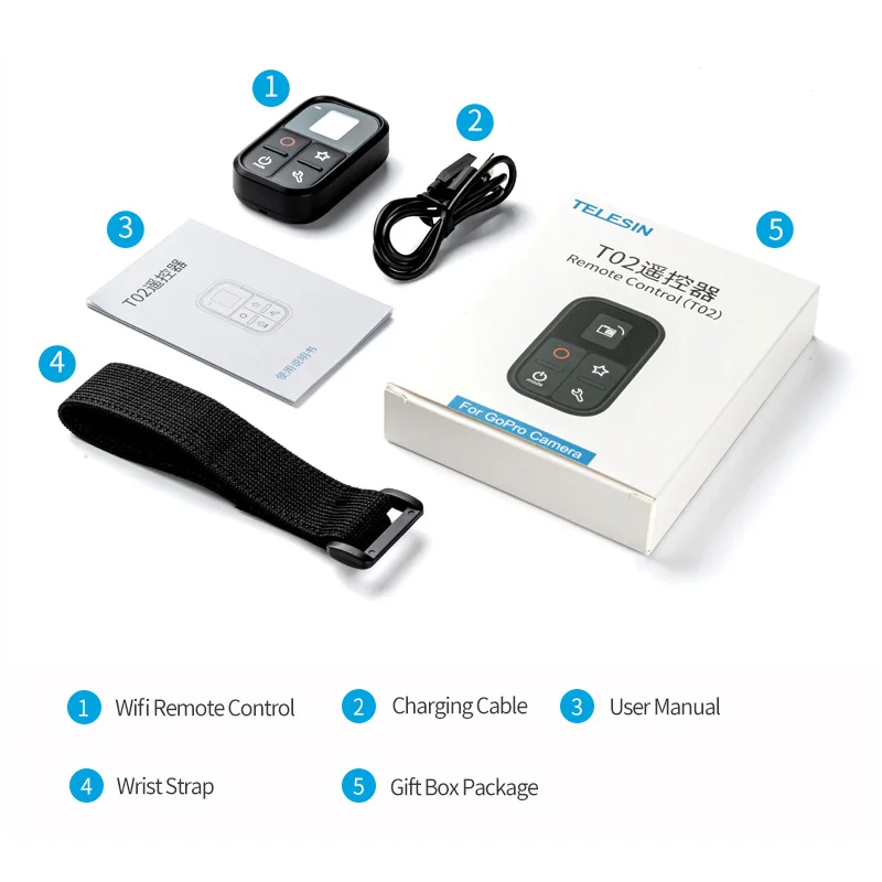 Novo para Gopro Remoto para go 8 à Prova 3 + Acessórios da Câmera Hero Dwaterproof Água Wifi Controle Pro 5 6 8 Preto 4 Sessão 3 7 60m - Image 4