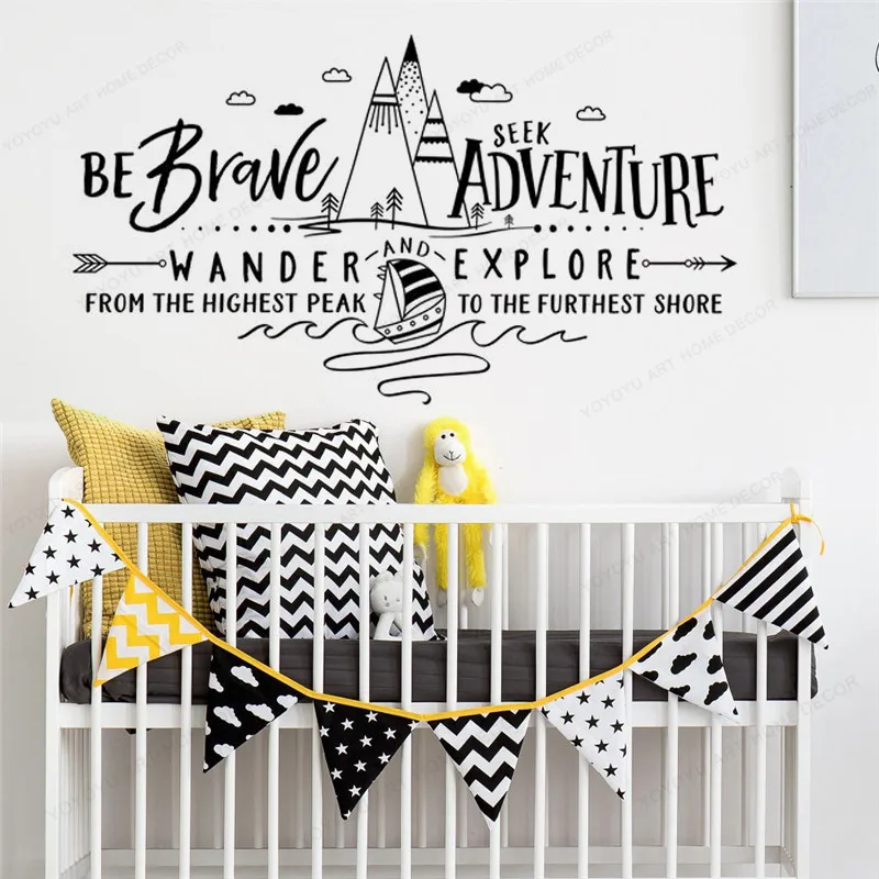 

Be Brave Seek Adventure Wander and Explore Wall Decal Mountains Nursery Wanderlust Adventure Kids Room wall sticker vinylHJ577
