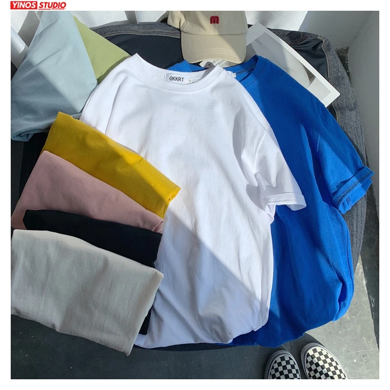 

Dropshipping Men 8 Colors Summer Tees Tshirts Mens Fashion Causal Harajuku Solid Tshirt Male Korean O-neck T-shirts 2020 Tops