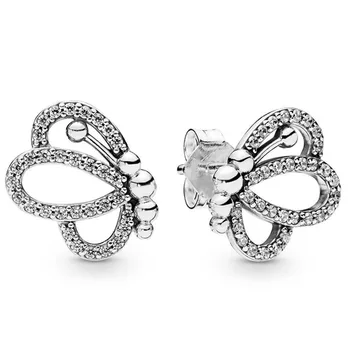 

Famous Brand Original 925 Sterling Silver Shine Crystal Earrings Openwork Butterfly Europe Stud Earrings For Women Gift Jewelry
