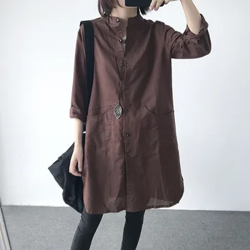 

2020 NEW solid color Shirt Casual Wear Button Up Turn Down Collar Long Sleeve Cotton Blouse long vintage Feminina HOT Sale