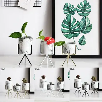 

Iron Display Rack with Ceramic Vase Landscape Shelf Flower Plant Pot Stand Anti-rust Holder Display Home Decoration