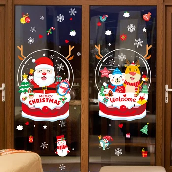 

Father Christmas Window Stickers DIY Snowman Snowflake Wall Decals for Living Room Glass New Year Decoration