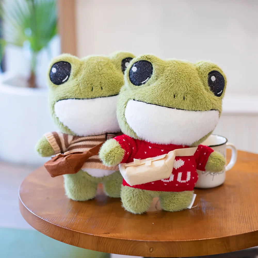 29cm Cute Cartoon Frog With Scarf Sweater Backpack Plush Toys Stuffed Soft Animals Pillow Dolls For Kids Girls Birthday Gifts | Игрушки и