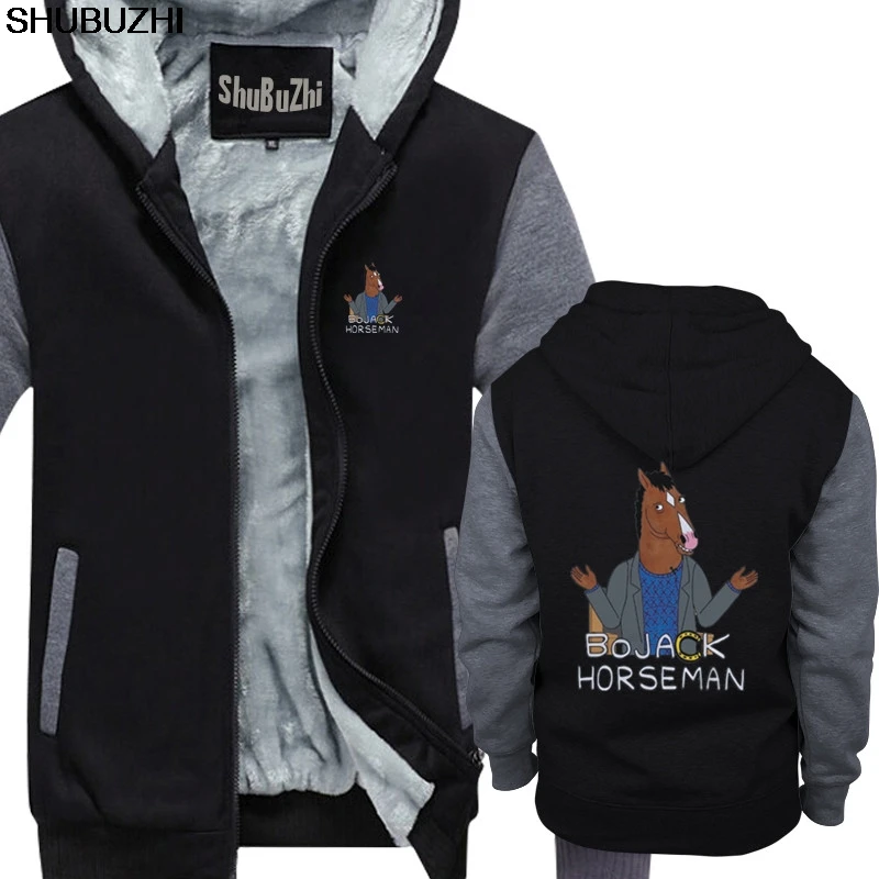 Мужские плотные толстовки Bojack Horseman, теплое пальто, мужская толстовка с принтом, модный бренд shubuzhi, мужская куртка с круглым вырезом, топ 4xl 5xl sbz248 - Цвет: black grey