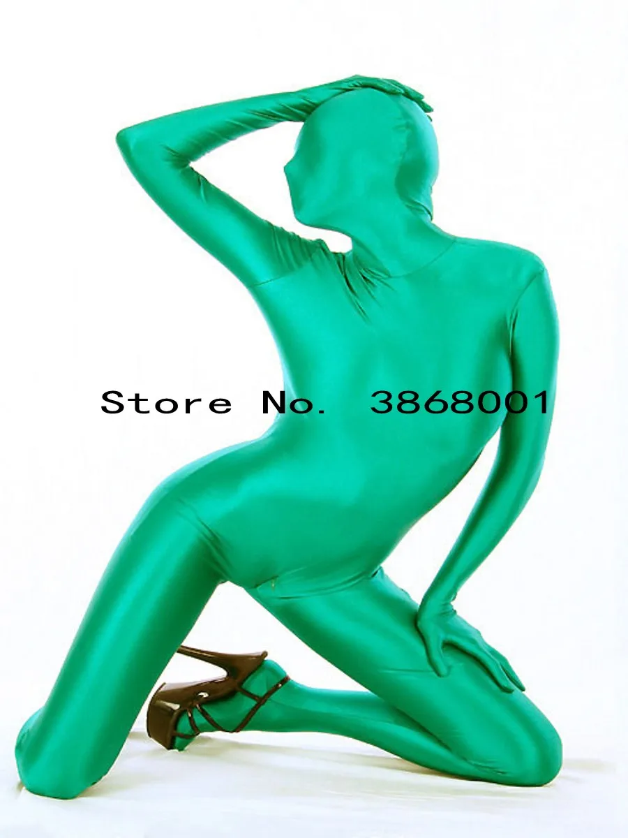 

Хэллоуин Cospay блестящий зеленый цвет унисекс полный тело спандекс Zentai боди сексуальный взрослый маскарадный костюм Zentai