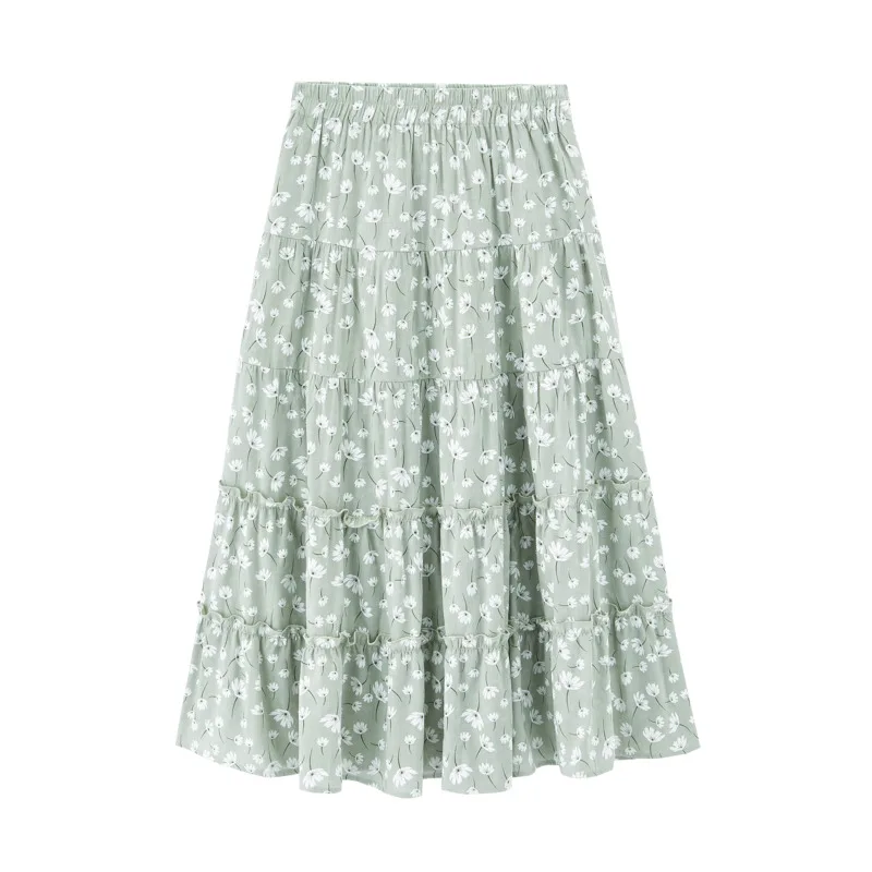 Light Green INMAN, весна, Новое поступление, милая Женская юбка трапециевидной формы с завышенной талией и цветочным принтом - Цвет: Light Green