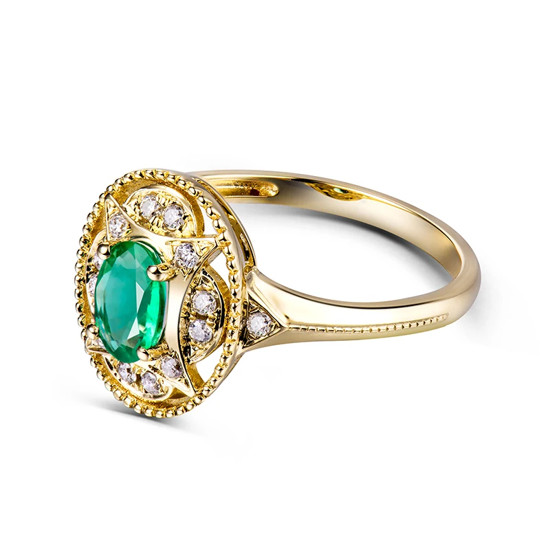 LOVERJEWELRY, Твердое 14 к желтое золото, натуральный изумруд, женские кольца, инкрустация бриллиантами, для помолвки, вечерние, рождественский подарок, хорошее ювелирное изделие