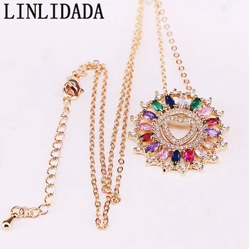 

8Pcs Golden Charm Micro Paved CZ Colorful Cubic Zirconia Rainbow Jewelry Heart Necklace For Women