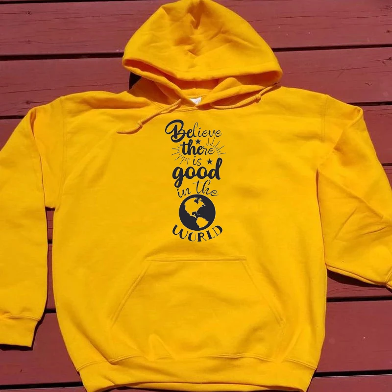 Believe is good in the world толстовки с надписями, графическая Женская мода, хлопок, повседневные, забавные, вечерние, хипстерские, Молодежный стиль гранж, Топ - Цвет: Yellow-black txt