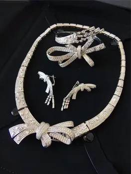 

Luxury dinner party Jewelry Set For Women butterfly Necklace cz zircon Ruban series wedding C brand bangle bracelet Earrings Set