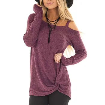 

2019 Spring New Pattern Women Casual Kink Long Sleeve Wryshoulder T Shirt