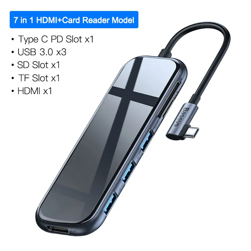 Baseus концентратор USB Type C к HDMI RJ45 Мульти USB 3,0 USB3.0 адаптер питания для MacBook Pro Air Dock 3 порта USB-C usb-хаб разветвитель - Цвет: HDMI SD TF USB HUB