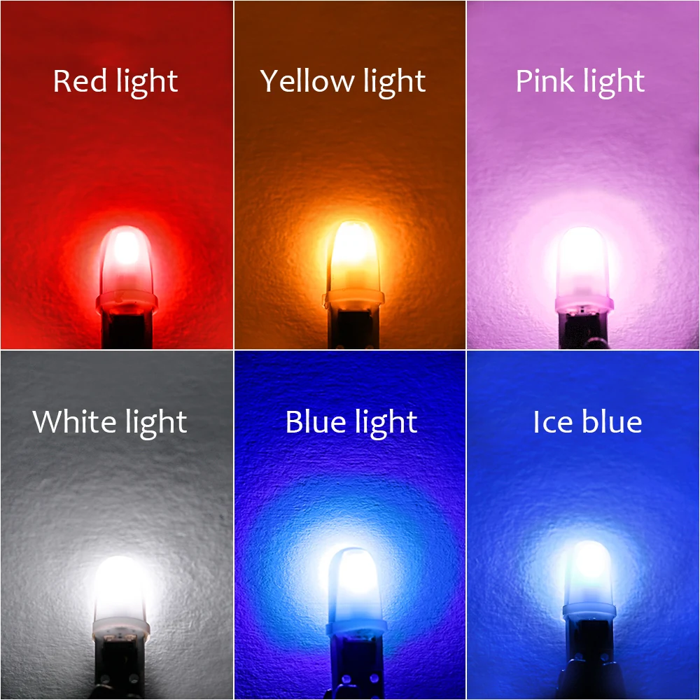 10Pcs T5 W3W W1.2W LED Auto Car Dashboard Light 3014 2-SMD Reading Instrument Panel Lamp No Polarity Bulb White Amber 12V DC