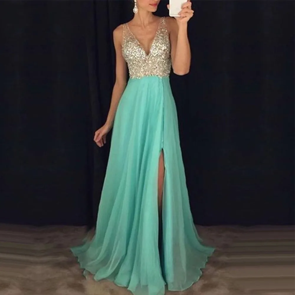 Blush-Pink-Elegant-2020-Evening-Dress-Diamond-Crystal-Beaded-Sexy-V-neckline-High-Slit-Chiffon-Prom (1)