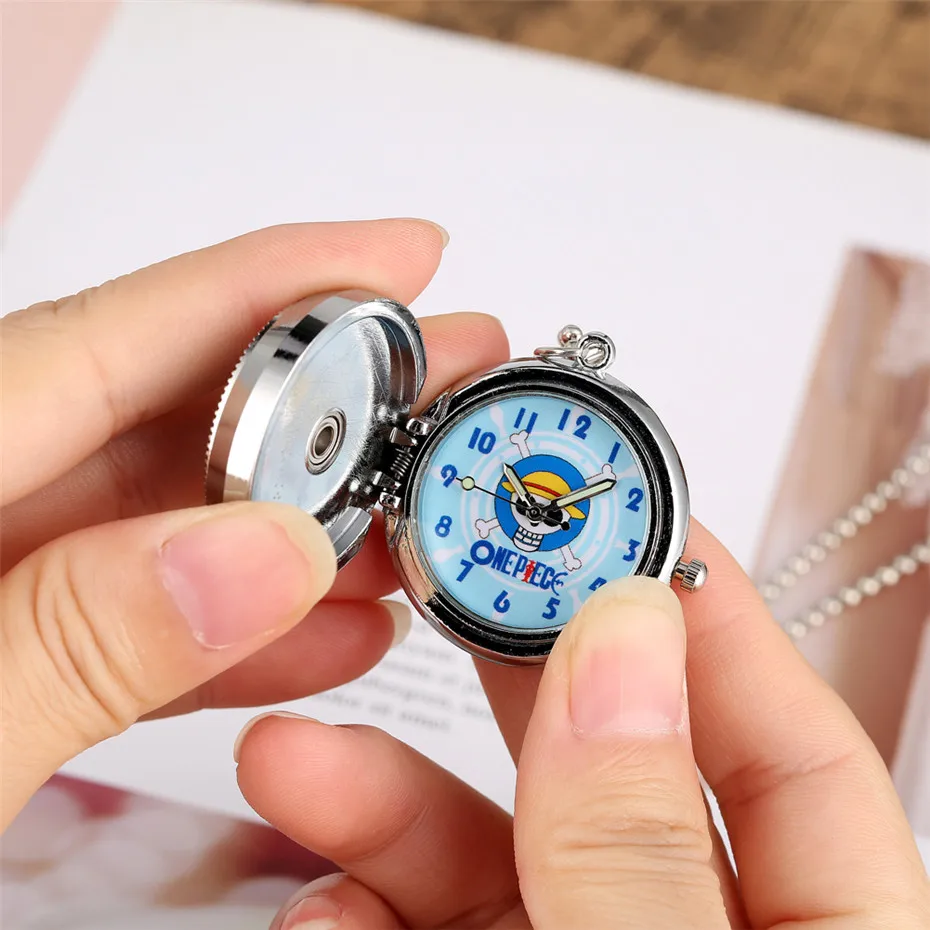 Горячая аниме один кусок тема Дети ожерелье кварцевые карманные часы серебряная цепь Creatibe вращающийся чехол дизайн кулон часы