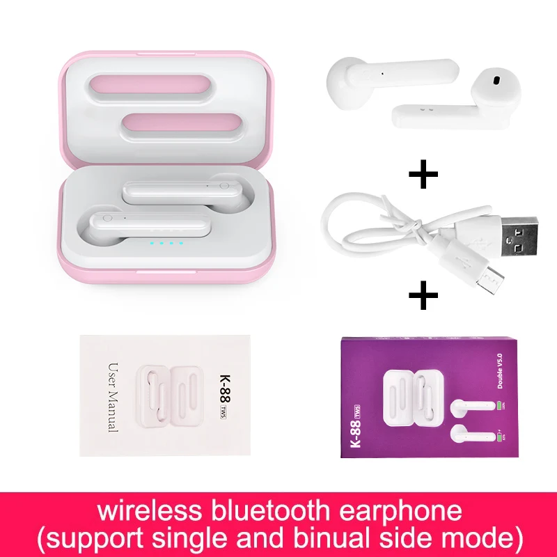 Pink Стереонаушники Hi-Fi Автоматическое Сопряжение Bluetooth 5,0 двойные мини наушники бинауральные звонки удобно носить портативную гарнитуру - Color: Pink