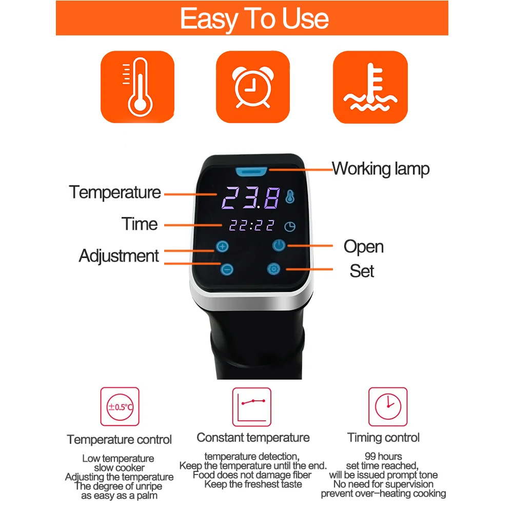 WantJoin Vacuum Slow Sous Vide Food Cooker 1600W LCD Digital Control Timer CE Immersion Circulator Vacuum Slow Cooker Sous Vide