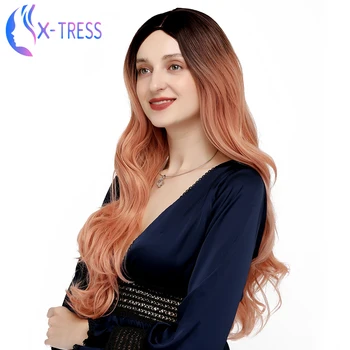 

Synthetic Pink Wigs For Women Long Body Wave X-TRESS Colored Wig High Temperature Fiber Fiber Party Daily Cosplay Wig