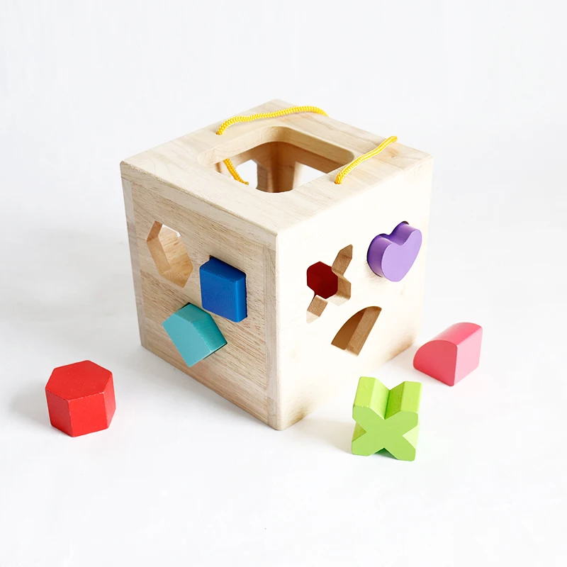 

12 Holes Intelligence Baby Blocks Match Shape Learning Bricks Wooden Shape Sorter Cube Building Blocks Educational Toys