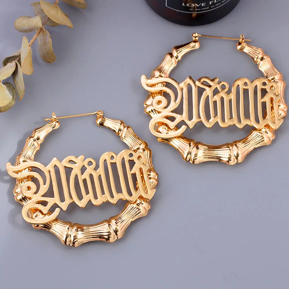 Punk Hip Hop Big Bamboo Circle Hoop Earrings For Women Gold - Main Image