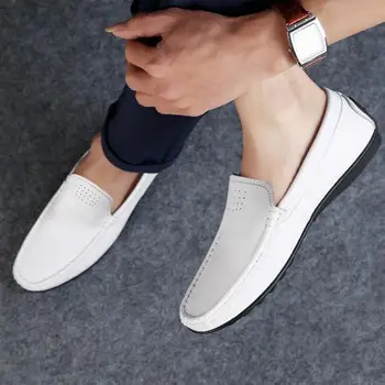 

Genuine Leather Mens Loafers Driving Shoes Moccasins Men Black White Comforteable Breathable Casual Flat Shoes Luxury Man Shoe