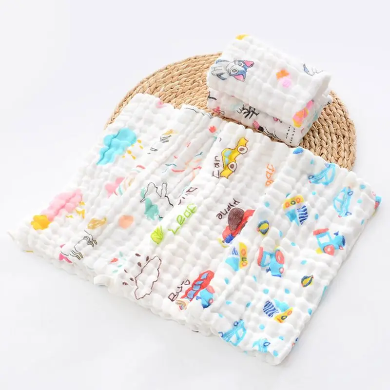  10 Pcs/Set Cotton Baby Muslin Washcloth with Printed Design Newborn Handkerchief Gauze Infant Face 