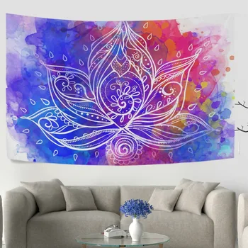 

Bohemia Style Lotus Flower Geometric Wall Tapestry Dorm Throw Bedroom Room Decorative Window Doorway Hanging Curtain