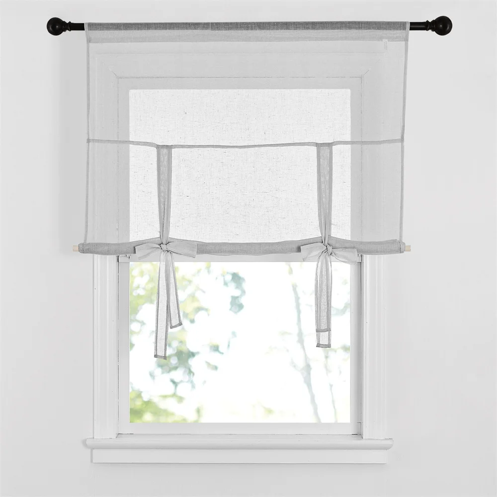 NICETOWN 1PC Tie Up Shade Rod Pocket Sheer Curtain Modern Solid European and American Style for Kitchen Small Window