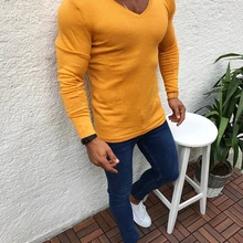 SHUJIN акриловый мужской свитер с длинным рукавом, пуловеры, верхняя одежда, мужские свитера с v-образным вырезом, топы, облегающая однотонная трикотажная одежда