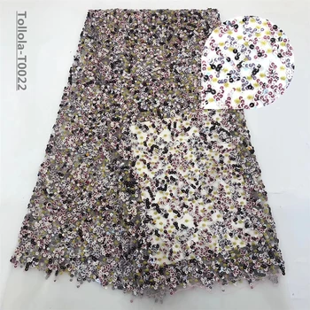 

Latest Fashion Sequins Nigerian Laces Fabrics High Quality African 3D Flower Laces Fabric Wedding African French Tulle Lace