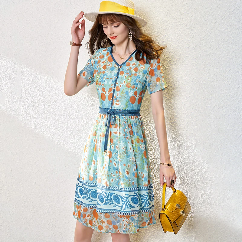 Vintage Chic Dress Fashion Women Floral Print V-neck Rayon Chiffon Beach Bohemian Party dresses Ladies Tassel Summer Boho dress | Женская